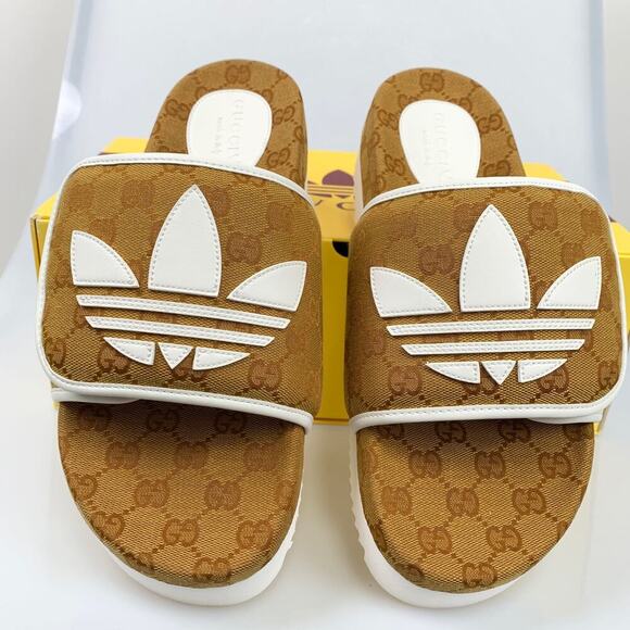 NIB Gucci X Adidas Men's Slide Sandal In Brown US 9 - Picture 4 of 11